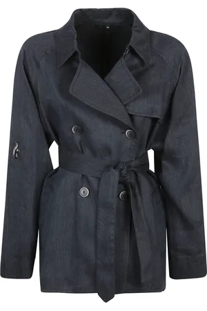 FAY Femme, Manteaux, Bleu, Taille: 36 FR Manteau en lin denim avec détails en daim