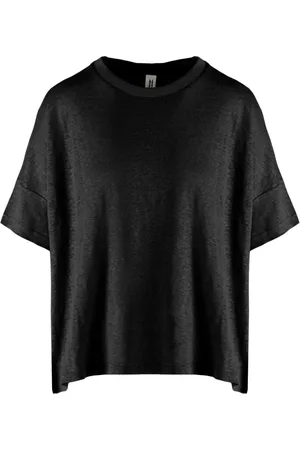 Bomboogie Femme, Tops, Noir, Taille: 36 FR Loose Fit T-Shirt in Slub Linen