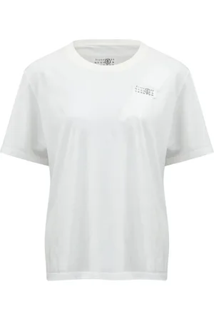 Maison Margiela Femme, Tops, Blanc, Taille: 38 FR T-shirt Blanc Ras du Cou en Jersey