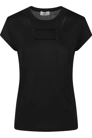 Elisabetta Franchi Femme, Tops, Noir, Taille: 40 FR T-shirt Décontracté en Coton