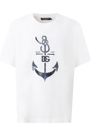 Dolce & Gabbana Homme, Tops, Blanc, Taille: L Marina Print T-shirt
