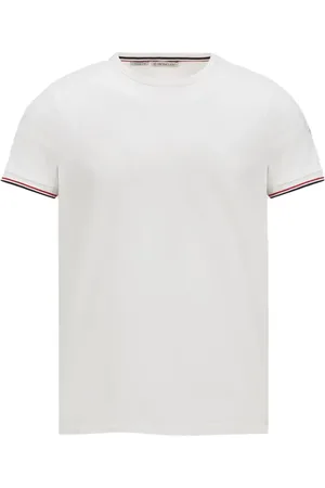 Moncler Homme, Tops, Blanc, Taille: XL T-shirt à Bordures Tricolores