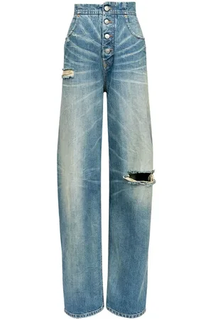 Maison Margiela Femme, Jeans, Bleu, Taille: W27 Jean en denim délavé et usé, coupe droite