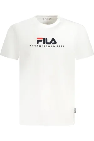 Fila Homme, Tops, Blanc, Taille: 3XL T-shirt en coton à col rond brodé