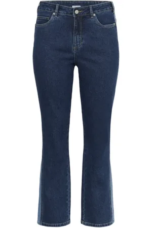 Kaffe Femme, Jeans, Bleu, Taille: 50 FR Jean Taille Haute Jambe Droite avec Rayures Latérales
