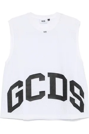 GCDS Homme, Tops, Blanc, Taille: M T-shirt Blanc avec Col Rond et Détails Perforés