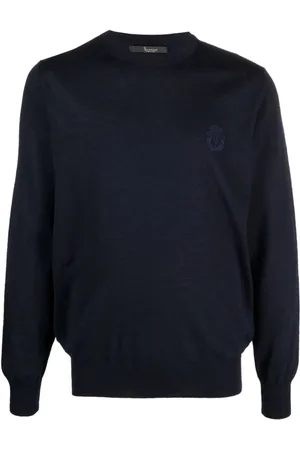 BILLIONAIRE Homme, Pulls, Bleu, Taille: L Pull en Laine Mérinos Bleu Col Rond