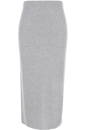 Twin-Set Femme, Jupes, Gris, Taille: 40 FR Jupe Midi Grise en Tricot avec Logo