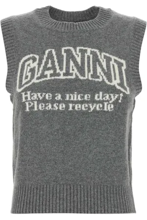 Ganni Femme, Pulls, Gris, Taille: 38 FR Gilet en Laine Grise Élégant