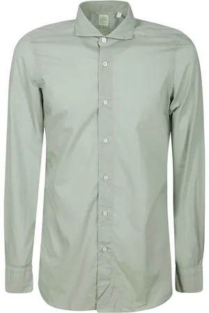 Finamore Homme, Chemises, Vert, Taille: 4XL Chemise en Coton à Manches Longues avec Col