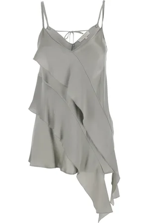 ANTONELLI Femme, Tops, Gris, Taille: 40 FR Haut en Satin Gris avec Volants et Bretelles Spaghetti