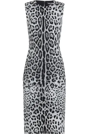 Dolce & Gabbana Femme, Robes, Gris, Taille: 36 FR Robe sans manches en Charmeuse imprimé léopard