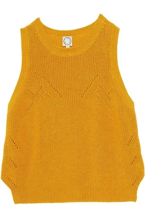 Inès de la Fressange Femme, Pulls, Jaune, Taille: 42 FR Pull sans Manches Moutarde Style Tendance