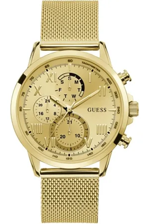 Guess Homme, Accessoires, Jaune, Taille: ONE Size Montre Analogique en Quartz Doré avec Bracelet Milanais