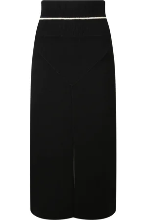 Moncler Femme, Jupes, Noir, Taille: 38 FR Jupe mi-longue en maille de laine mélangée