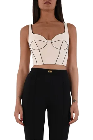 Elisabetta Franchi Femme, Tops, , Taille: 44 FR Robe à Col en Cœur avec Piping Contrastant