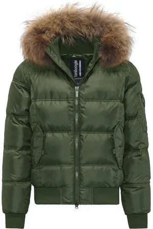 Bomboogie Homme, Vestes, Vert, Taille: XL Bomber Matelassé avec Capuche et Fourrure Amovible