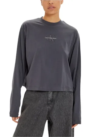 Calvin Klein Femme, Tops, Gris, Taille: 42 FR Jean en Coton Gris à Manches Longues