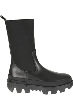 Moncler Femme, Chaussures, Noir, Taille: 38 EU Bottines Logo en Cuir