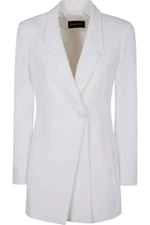 Emporio Armani Femme, Vestes, Blanc, Taille: 34 FR Satin Revers Veste Bouton Unique Doublée
