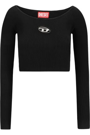Diesel Femme, Tops, Noir, Taille: 38 FR Haut côtelé à encolure bateau et découpe