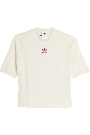 adidas Femme, Tops, Blanc, Taille: 36 FR T-shirt Blanc Panneau avec Logos Brodés