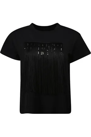 Maison Margiela Femme, Tops, Noir, Taille: 40 FR T-shirt à franges numériques
