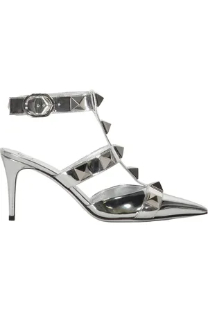 VALENTINO GARAVANI Femme, Chaussures, Gris, Taille: 39 1/2 EU Escarpins en Cuir Métallique avec Clous