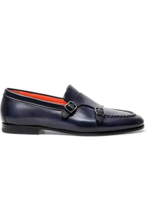 santoni Homme, Chaussures, Bleu, Taille: 42 1/2 EU Mocassin à Double Boucle en Cuir