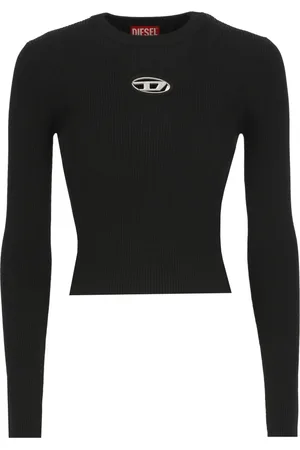 Diesel Femme, Pulls, Noir, Taille: 42 FR Pull Noir Côtelé avec Logo Métallique