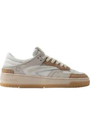 D.A.T.E. Femme, Chaussures, Multicolore, Taille: 37 EU Baskets en cuir blanc avec détails beige