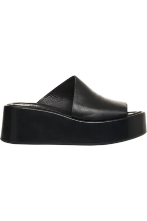 Curiosité Femme, Chaussures, Noir, Taille: 37 EU Sandales Noires en Cuir à Plateforme