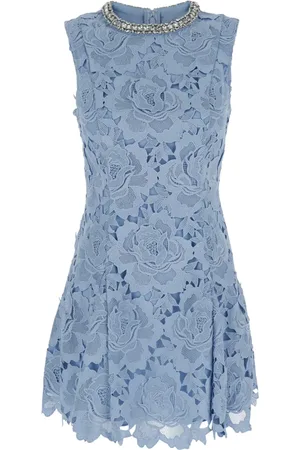Self-Portrait Femme, Robes, Bleu, Taille: 38 FR Mini Robe en Dentelle Florale avec Strass