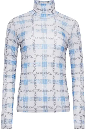 J.W.Anderson Femme, Tops, Bleu, Taille: 38 FR Pull à Col Roulé à Carreaux