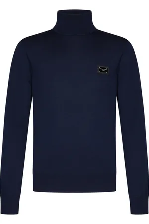 Dolce & Gabbana Homme, Pulls, Bleu, Taille: 2XL Pull à Col Roulé Côtelé Bleu