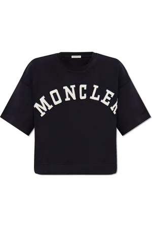Moncler Femme, Tops, Bleu, Taille: 38 FR T-shirt ras du cou avec logo imprimé