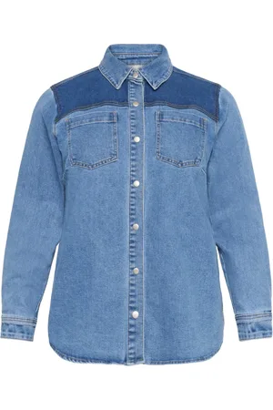 Kaffe Femme, Blouses et Chemises, Bleu, Taille: 44 FR Chemise en denim avec poches et col
