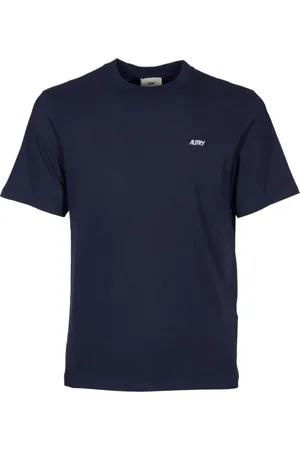 Autry Homme, Tops, Bleu, Taille: L T-shirt à col côtelé et logo brodé