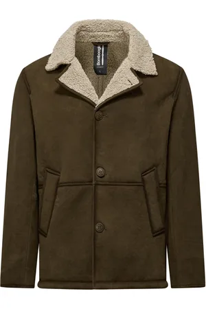 Bomboogie Homme, Vestes, Brun, Taille: L Veste en Cuir avec Effet Sherpa et Boutons