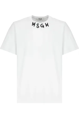 Msgm Homme, Tops, Blanc, Taille: S T-shirt Blanc en Coton avec Logo