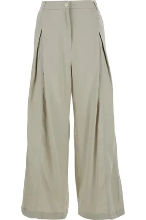 Low Classic Femme, Pantalons, Vert, Taille: 40 FR Pantalon Palazzo Vert en Mélange de Coton Femme