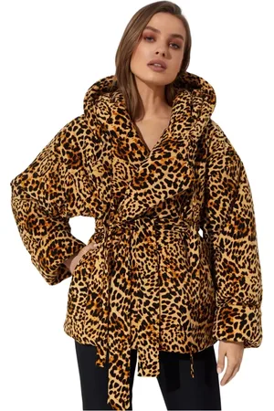 Norma Kamali Femme, Vestes, Brun, Taille: 40 FR Veste à capuche imprimé panthère Panther Print