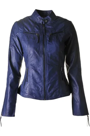 Btfcph Femme, Vestes, Bleu, Taille: 40 FR Veste de motard en cuir bleu crépusculaire