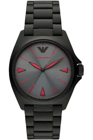 Emporio Armani Homme, Accessoires, Noir, Taille: ONE Size Montre Trois Aiguilles en Acier Inoxydable Noir