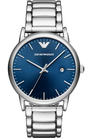 Emporio Armani Unisex, Accessoires, Gris, Taille: ONE Size Montre à quartz avec cadran bleu ou azur