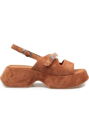 vic matiè Femme, Chaussures, Brun, Taille: 37 EU Sandal Camel avec sash tissé talon plateforme