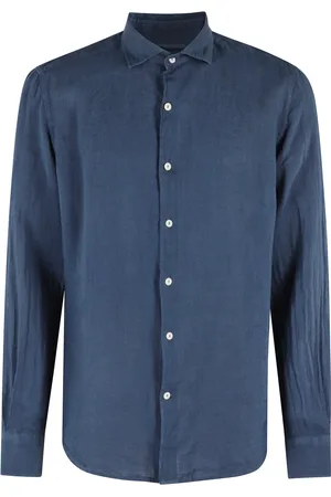 MC2 SAINT BARTH Homme, Chemises, Bleu, Taille: M Chemise en Lin Bleu Col Classique Manches Longues Fermeture Boutonnée