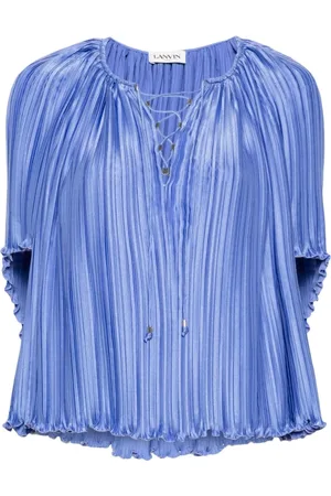 Lanvin Femme, Blouses et Chemises, Bleu, Taille: 42 FR Chemisier Charmeuse à Effet Plissé et Col Rond