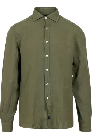 FAY Homme, Chemises, Vert, Taille: M Chemise en Lin Vert à Col