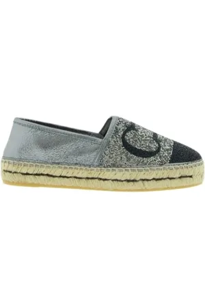 Carolina Herrera Femme, Chaussures, Gris, Taille: 37 EU Espadrilles Argentées à Perles avec Initiales CH